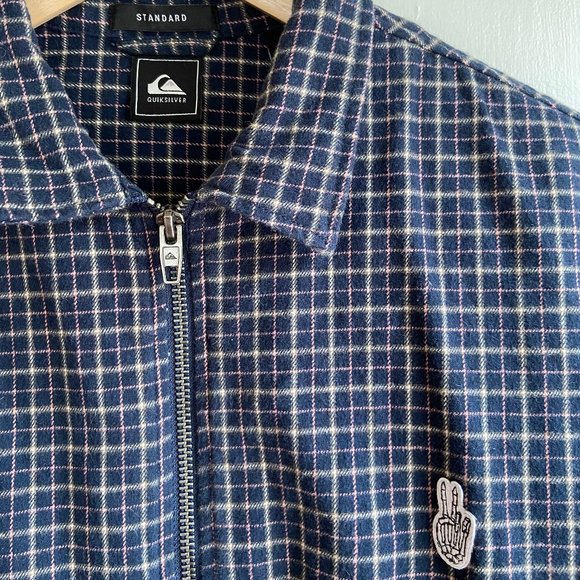 Quicksilver Cropped Flannel Jacket, Navy Plaid, X SMALL - Picture 3 of 3
